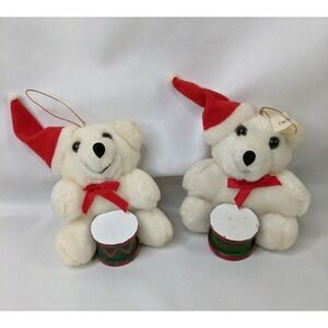 Applause Christmas Bear Ornament Cubby Plush Lot 4 Inch White Lot of 2